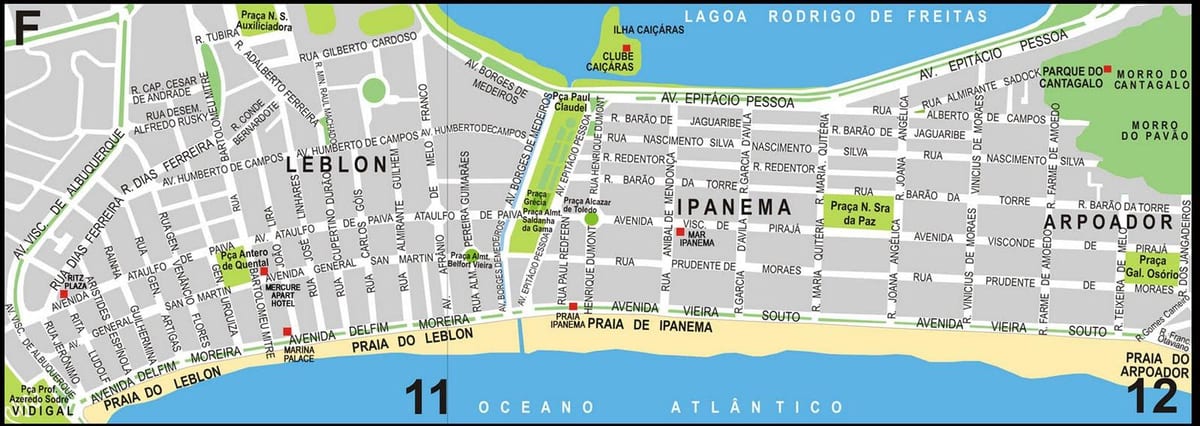 Mapa ng Ipanema beach