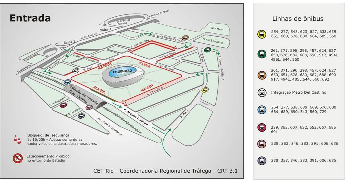 Mapa ng istadyum Engenhão transports